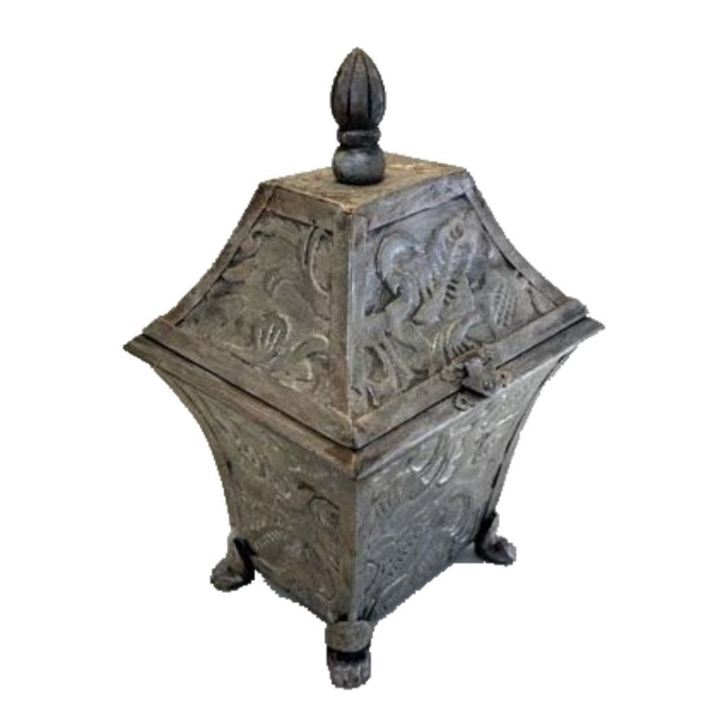 Silver Tone Metal Storage Box With Hinged Lid 11”